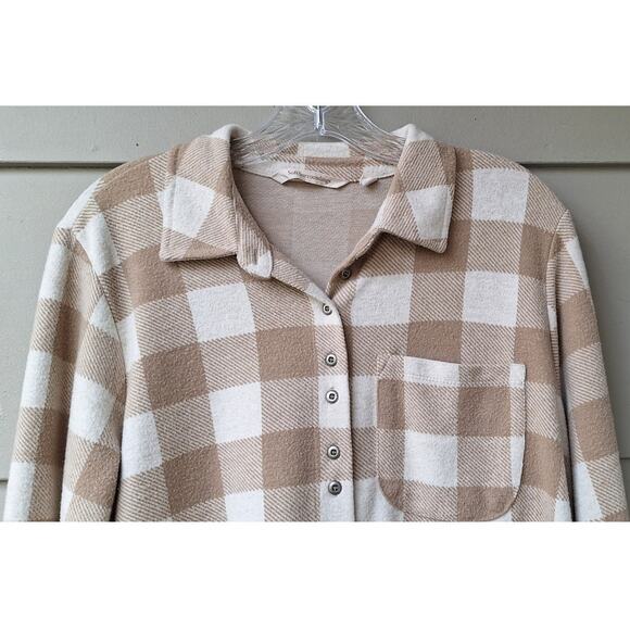 Soft Surroundings Mad about Plaid Flannel Tunic Popover Shirt Top Size M Tan - Picture 4 of 10